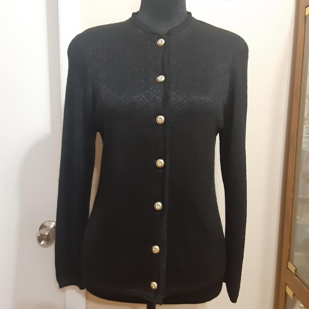 Vintage Vivanti Women's Size 8 Gold button up black cardigan sweater USA